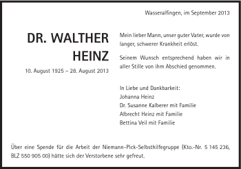Traueranzeige von Dr. Walther Heinz von Schwäbische Post