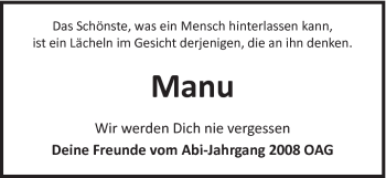 Traueranzeige von Manu . von Schwäbische Post