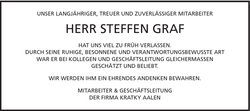  Traueranzeige für Steffen Graf vom 10.09.2013 aus Schwäbische Post