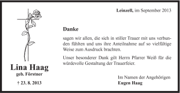 Traueranzeige von Lina Haag von Gmünder Tagespost
