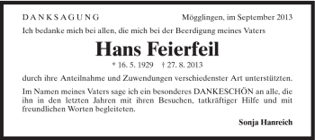 Traueranzeige von Hans Feierfeil von Gmünder Tagespost
