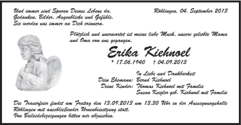 Traueranzeige von Erika Kiehnoel von Schwäbische Post