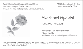 Traueranzeige von Eberhard Speidel von Gmünder Tagespost