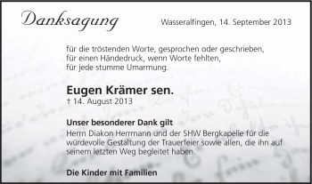 Traueranzeige von Eugen Krämer sen. von Schwäbische Post