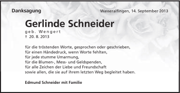 Traueranzeige von Gerlinde Schneider von Schwäbische Post