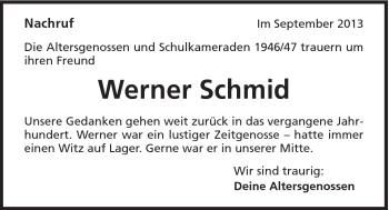Traueranzeige von Werner Schmid von 088