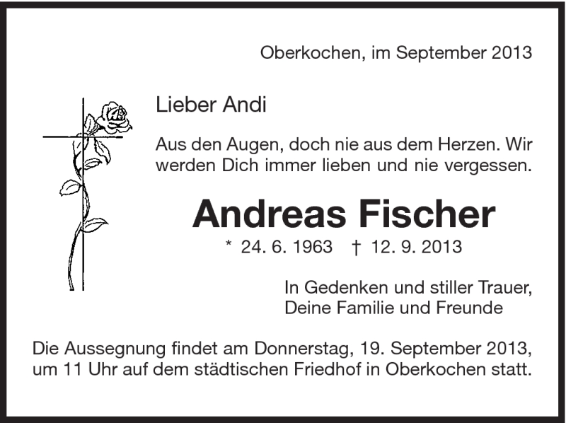  Traueranzeige für Andreas Fischer vom 17.09.2013 aus Schwäbische Post
