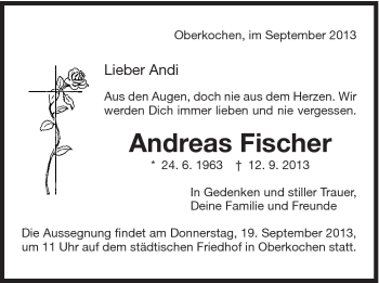 Traueranzeige von Andreas Fischer von Schwäbische Post