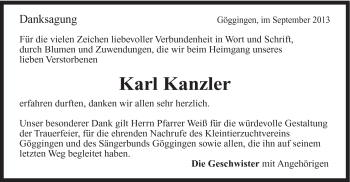Traueranzeige von Karl Kanzler von Gmünder Tagespost