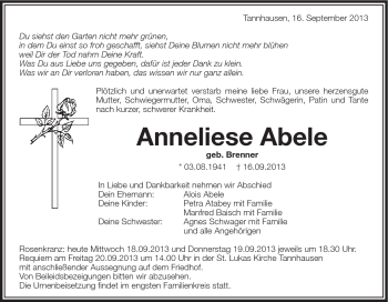 Traueranzeige von Anneliese Abele von Schwäbische Post