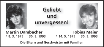 Traueranzeige von Tobias Maier und Martin Dambacher von Schwäbische Post