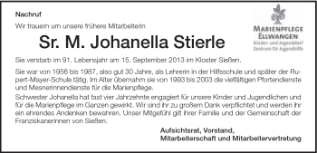 Traueranzeige von Johanella Stierle von Schwäbische Post