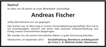 Traueranzeige von Andreas Fischer von Schwäbische Post