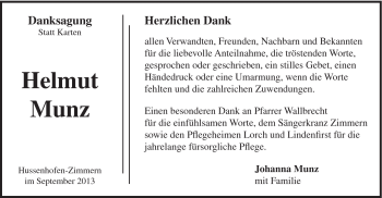 Traueranzeige von Helmut Munz von Gmünder Tagespost