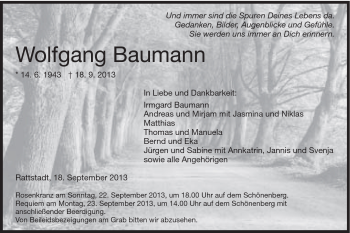 Traueranzeige von Wolfgang Baumann von Schwäbische Post