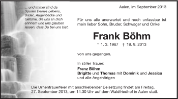 Traueranzeige von Frank Böhm von Schwäbische Post