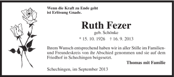 Traueranzeige von Ruth Fezer von Gmünder Tagespost