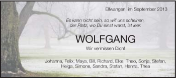 Traueranzeige von Wolfgang Baumann von Schwäbische Post