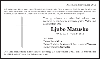 Traueranzeige von Ljubo Matusko von Schwäbische Post