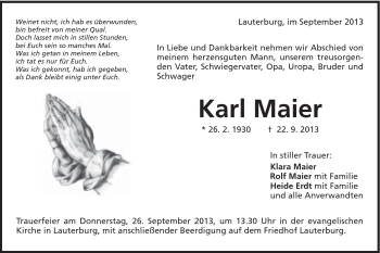 Traueranzeige von Karl Maier von 020