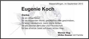 Traueranzeige von Eugenie Koch von Schwäbische Post