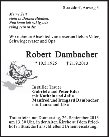 Traueranzeige von Robert Dambacher von Gmünder Tagespost