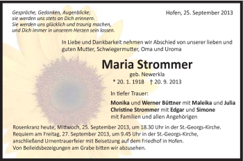 Traueranzeige von Strommer Maria von Schwäbische Post