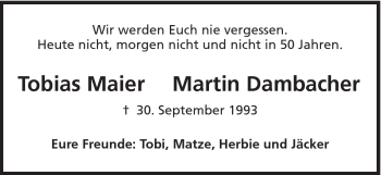 Traueranzeige von Tobias Maier und Martin Dambacher von Schwäbische Post