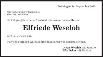 Traueranzeige von Elfriede Weseloh von Gmünder Tagespost