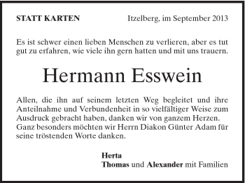 Traueranzeige von Hermann Esswein von Schwäbische Post
