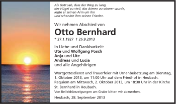 Traueranzeige von Otto Bernhard von Gmünder Tagespost