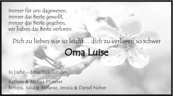Traueranzeige von Luise Neher von Schwäbische Post