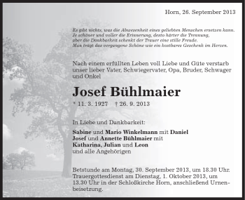 Traueranzeige von Josef Bühlmaier von Gmünder Tagespost