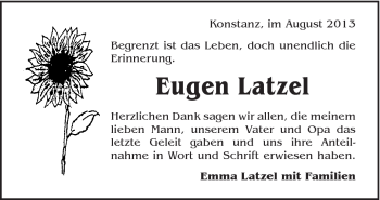 Traueranzeige von Eugen Latzel von Schwäbische Post