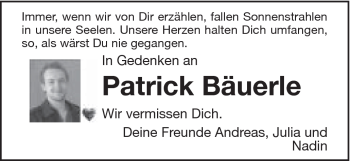 Traueranzeige von Patrick Bäuerle von Schwäbische Post