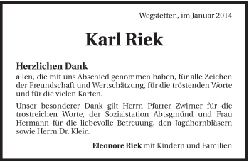 Traueranzeige von Karl Riek von 088