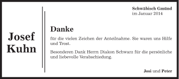 Traueranzeige von Josef Kuhn von Gmünder Tagespost