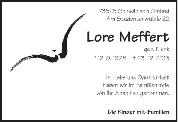 Traueranzeige von Lore Meffert von Gmünder Tagespost