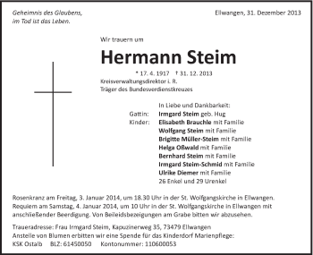 Traueranzeige von Hermann Steim von Schwäbische Post