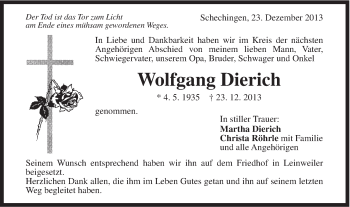 Traueranzeige von Dierich Wolfgang von Gmünder Tagespost