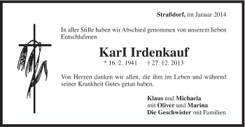 Traueranzeige von Karl Irdenkauf von Gmünder Tagespost