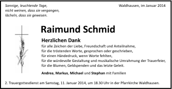 Traueranzeige von Raimund Schmid von Schwäbische Post