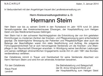 Traueranzeige von Hermann Steim von Schwäbische Post