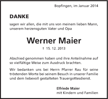 Traueranzeige von Werner Maier von Schwäbische Post