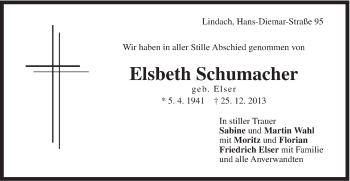 Traueranzeige von Elsbeth Schumacher von Gmünder Tagespost