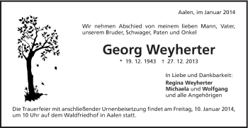 Traueranzeige von Georg Weyherter von Schwäbische Post