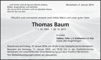 Traueranzeige von Thomas Baum von Schwäbische Post