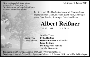 Traueranzeige von Albert Reißner von Schwäbische Post