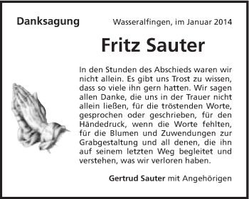 Traueranzeige von Fritz Sauter von Schwäbische Post