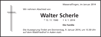 Traueranzeige von Walter Scherle von Schwäbische Post